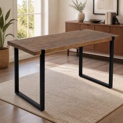 Industrial Dining Table with Solid Pine Top and Steel Legs