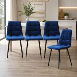 4-Piece Blue Velvet Dining Chairs with Steel Legs