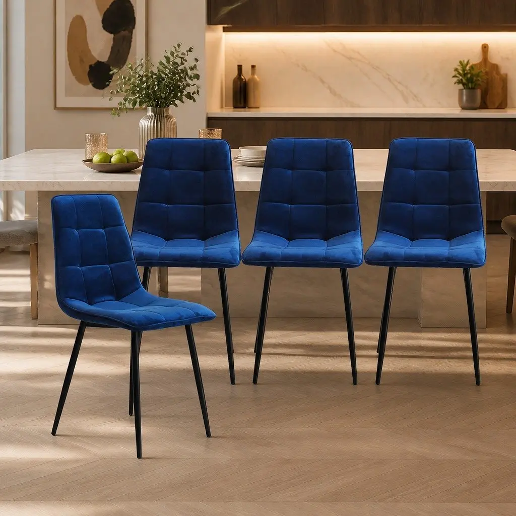 Dining Chairs Set of 4 Velvet Blue Kitchen Lounge Seating High Density Foam