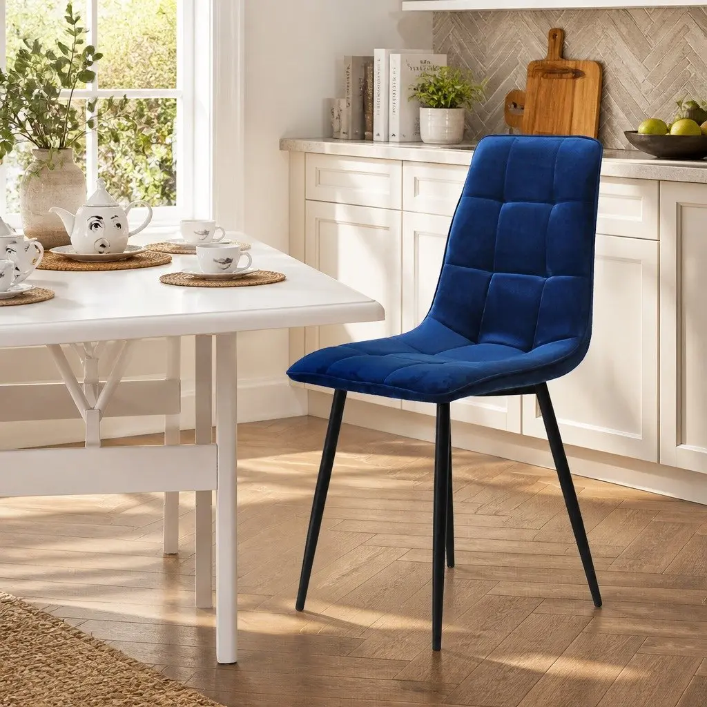 Dining Chairs Set of 4 Velvet Blue Kitchen Lounge Seating High Density Foam