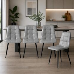 Dining Chairs Set of 4 with High Back in Grey PU Leather