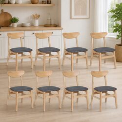 Set of 8 Dining Chairs with Linen and Wood Frame