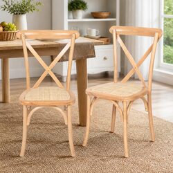 Dining Chairs Set of 2 with Rattan Seat and Wooden Frame