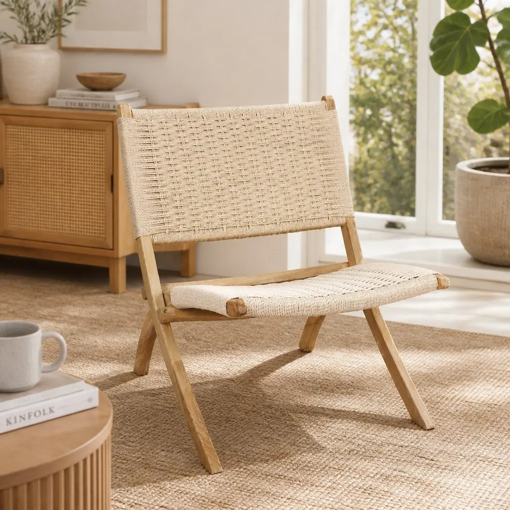Folding Accent Chair Set Foldable Recliner Large Natural Wood