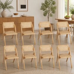 Natural Rattan Accent Chairs - Set of 8 Foldable Design