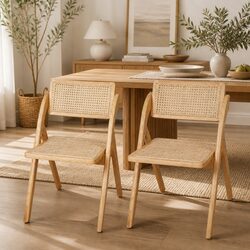 Set of 2 Foldable Dining Chairs in Natural Finish