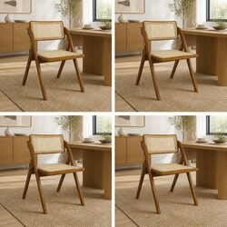Foldable Rattan Dining Chairs Set of 4 with Walnut Finish