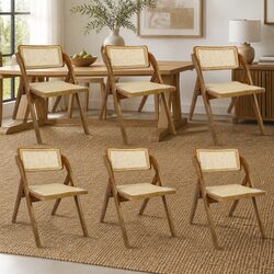 Set of 6 Rubber Wood Frame Foldable Chairs