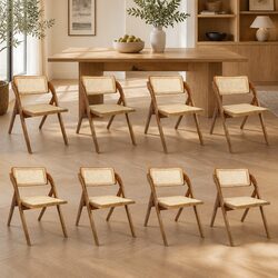 8-Piece Foldable Rattan Chair Set with Rubber Wood Frame