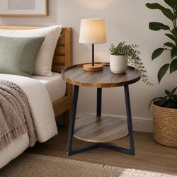 Two-Tier Side Table with Sturdy MDF and Steel