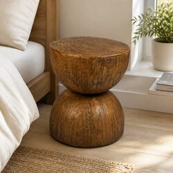 Cement Terrazzo Round Side Table with Hourglass Design