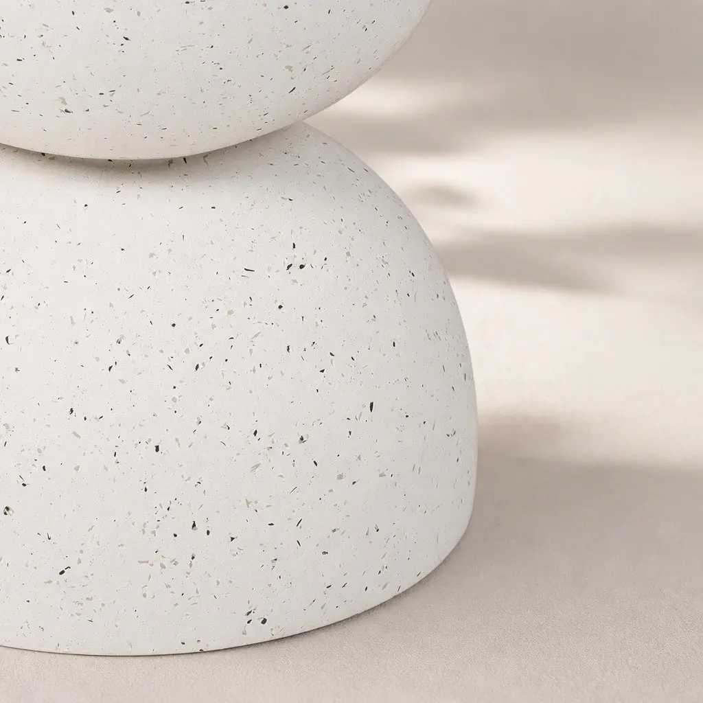 Round Side Table Hourglass Shape Easy to Move 40cm Beige Terrazzo
