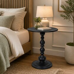 Round Side Table in Vintage Black Metal with Compact Design