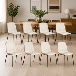 Beige Dining Chairs Set of 8 - Stackable Design