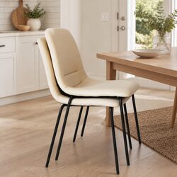 Set of 4 Stackable Dining Chairs with Steel Frame in Beige