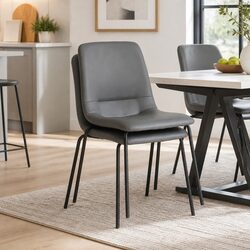 Durable Stackable Dining Chair: Grey PU Leather & Steel