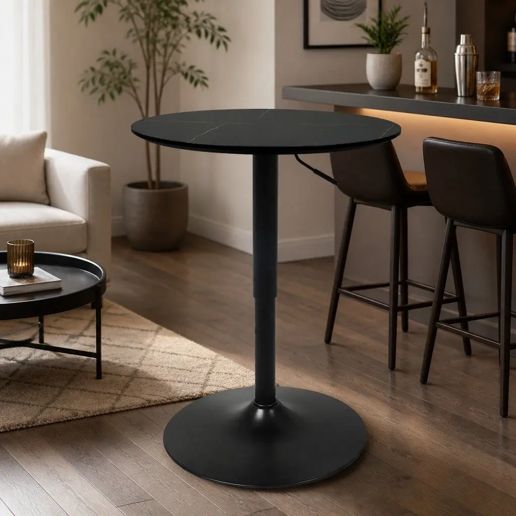 Bar Table Adjustable Height Swivel Stool 68cm to 92cm Black