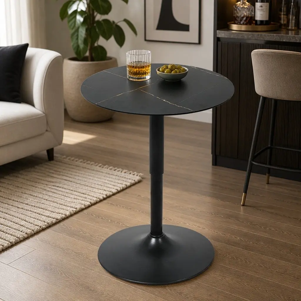 Bar Table Adjustable Height Swivel Stool 68cm to 92cm Black