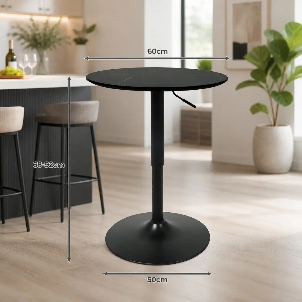 Bar Table Adjustable Height Swivel Stool 68cm to 92cm Black
