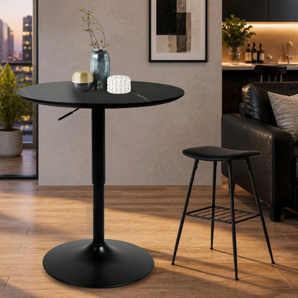 Bar Table Adjustable Height Swivel Stool 68cm to 92cm Black