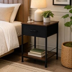 Compact Metal Frame Bedside Table with MDF Top