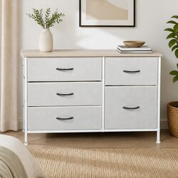 Multifunctional Beige Storage Cabinet Tower with Drawers