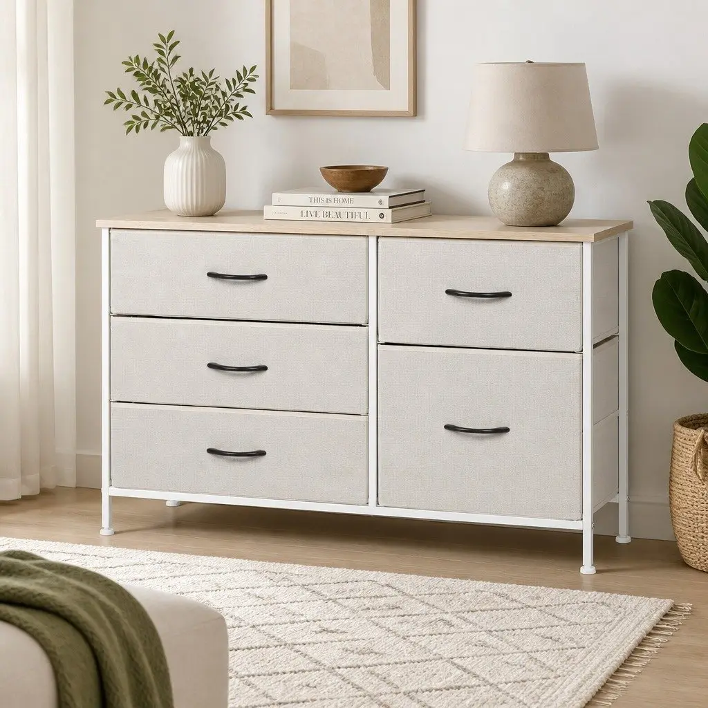 Storage Cabinet Tower Bedroom Organizer Dresser Beige
