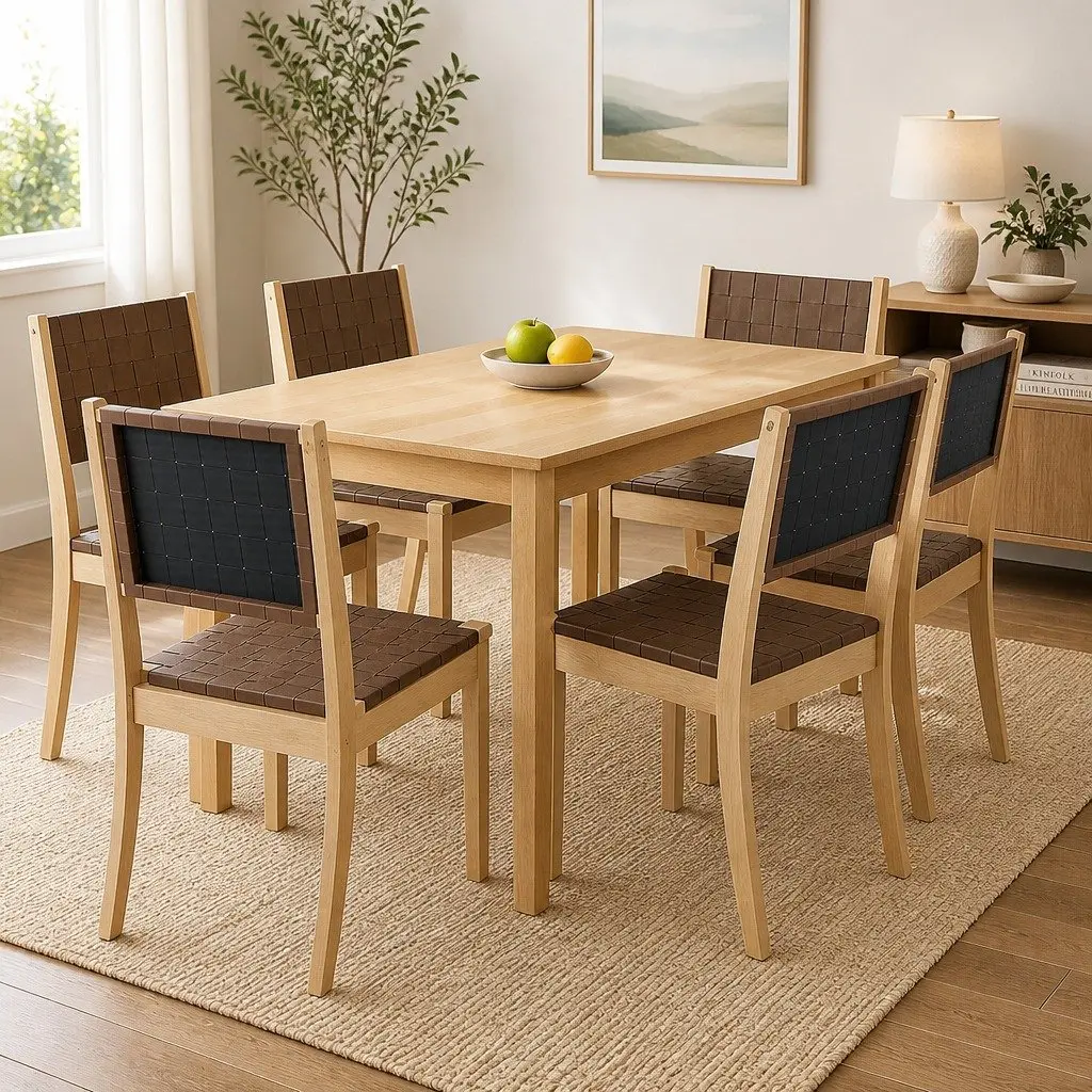 Dining Chairs Set of 6 Accent Lounge Wooden Frame Leatherette Seat Kitchen