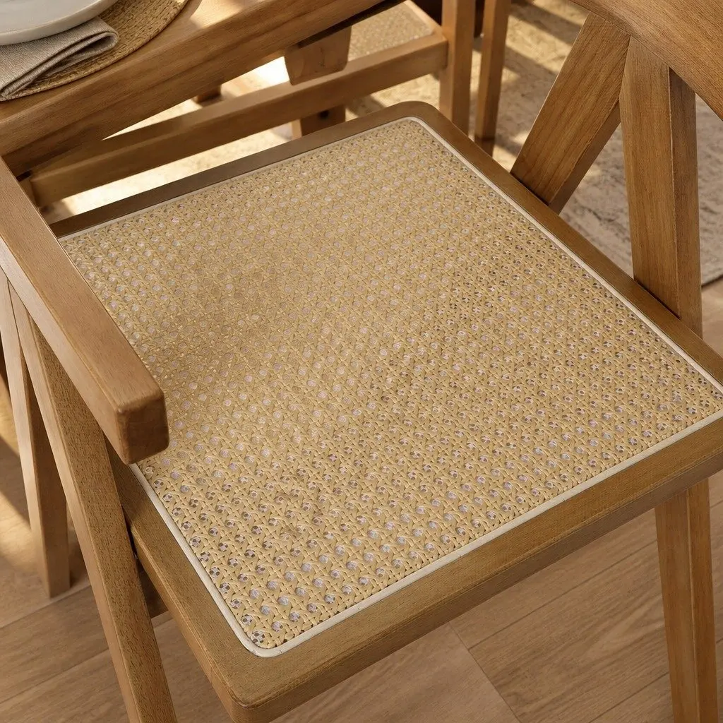 Dining Chair Set of 6 with Solid Rubber Wood and Rattan Seats
