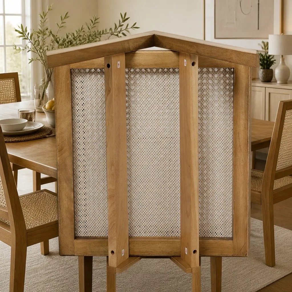 Dining Chair Set of 6 with Solid Rubber Wood and Rattan Seats