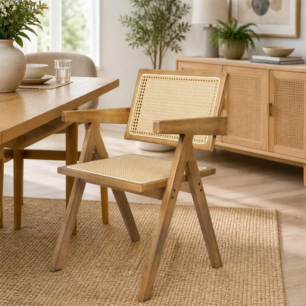 Set of 8 Durable Dining Chairs with Rattan Weave