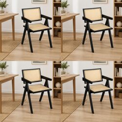 Stylish Black Rattan Armchair Set of 4 for Modern Spaces