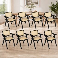Chic Black Wicker Dining Chairs Set of 8 for Modern Spaces