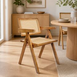 Dining Chair with Rattan Weave and Rubber Wood Frame