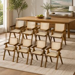 Modern Rattan Weave Dining Chair with Walnut Frame