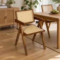Stylish Dining Chair with Rattan Seat and Armrests
