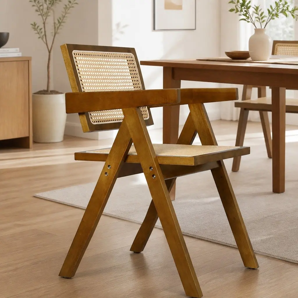 Dining Chair Armchair Wooden Rattan Seat Walnut Natural Black Indoor Furniture