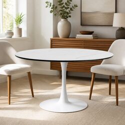 Round High Top Dining Table for 6 with Steel Frame