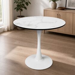 4-Person Round Dining Table - White Lacquered Finish