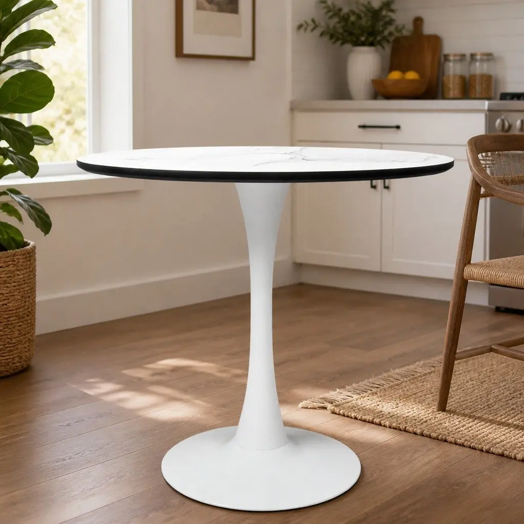 Dining Table Round Sturdy 80cm White Indoor Outdoor