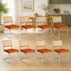 8 Dining Chairs with Rattan Backrest and Steel Frame