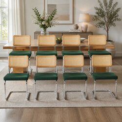 Rattan Dining Chairs Set of 8 with Steel Frame