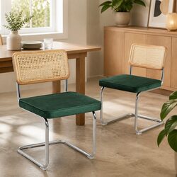 Dining Chairs Set of 2 with Rattan Backrest and Steel Frame
