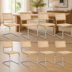 Modern Rattan Dining Chairs Set of 6 with Stylish Frame