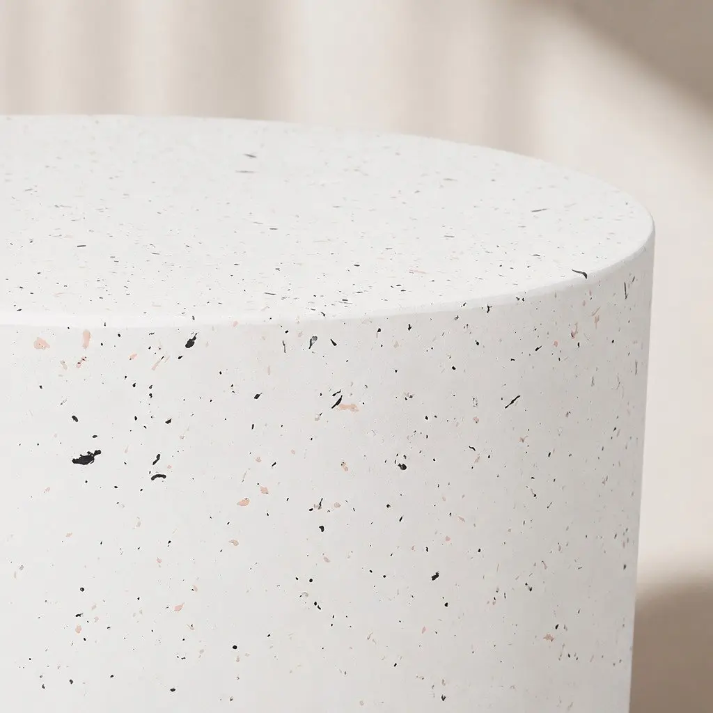 Round Terrazzo Side Table Cylinder Shape Beige 39.5cm x 47cm No Assembly