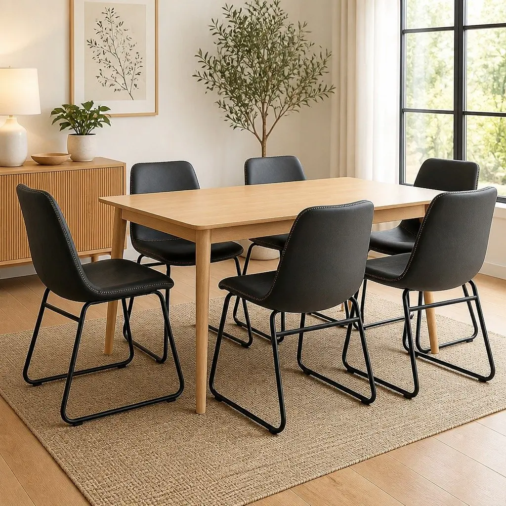 Dining Chairs Retro Ergonomic Moulded Faux Leather Black Set of 6