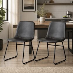 Dining Chairs Set of 2 in Black Faux Leather with Ergonomic Design