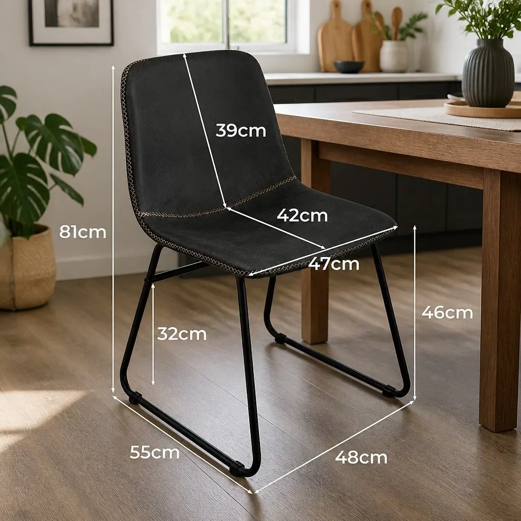 Dining Chairs Ergonomic Comfort Set of 2 Black Faux Leather
