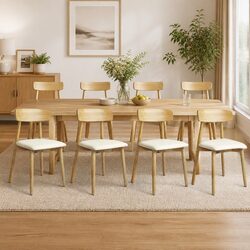 Modern Dining Chair Set of 8 in Natural Rubberwood
