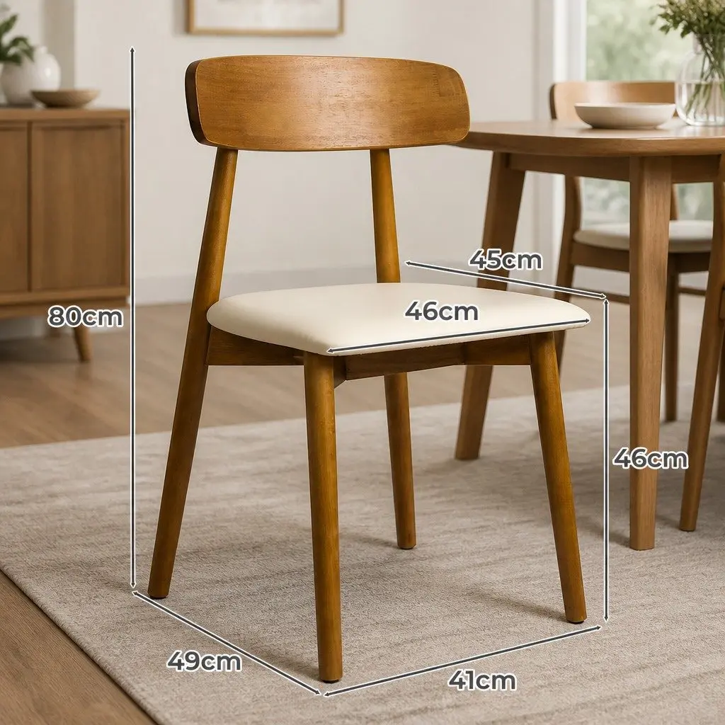 Dining Chairs Ergonomic Curved Backrest PU Leather Walnut Set of 6